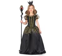 DEGUISE TOI - Déguisement méchante reine noire fille - Robe - Serre-tête - L 10-12 ans (130-140 cm) - Noir - Déguisements enfants - - Laver à la main - Halloween
