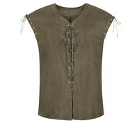 Déguisement Medievale Homme Veste Pirate Gilet sans Manche Moyen Age Col Carré Gothique Rétro Vintage Couleur Vert L