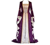 Deguisement Médiévale Renaissance Femme Robe Victorienne Gothique Maxi Palais Manches Flares Costume en Velours Médiévale Adulte Halloween Carnaval Cosplay Princesse Robes de Soirée Manches Longues