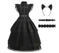 Déguisement Mercredi Enfant | Robe De La Famille Mercredi pour Fille | Mercredi Addams Jupe Longue pour Les Cadeaux De Marchandise Cosplay Noir Addams Halloween Outfit