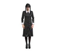 Chaks - Mercredi Addams costume pour adulte, robe noire avec col blanc, tenue pour Halloween et Carnaval