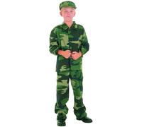 DEGUISE TOI - Déguisement militaire camouflage garçon - Haut - Pantalon - Casquette - S 4-6 ans (110-120 cm) - Vert - Déguisements enfants - 100% Polyester - Lavage à la main - Carnaval