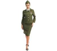 P'tit Clown - Costume Militaire Femme - Déguisement DDay Officier US Army - Adulte - Uniforme Soldat Seconde Guerre Mondiale Vintage - Idéal pour Carnaval, Fêtes Costumées - Polyester - Vert (S-M)