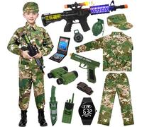Déguisement Militaire Enfant, Costume Armée Soldat Camouflage Avec Télescope, Walkie Talkie, Mitraillette Jouet Pour Halloween Carnaval
