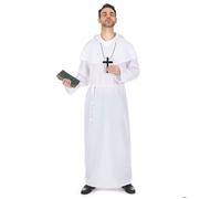 Deguisetoi – Déguisement moine blanc adulte – Habit avec capuche, croix, ceinture – Taille U (42)