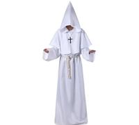 Deguisement Moine, Deguisement Halloween Homme Prêtre Médiéval Capot Encapuchonné Moine Costume avec Croix Renaissance Robe de Prêtre Halloween Robe