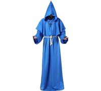 Deguisement Moine, Deguisement Halloween Homme Prêtre Médiéval Capot Encapuchonné Moine Costume avec Croix Renaissance Robe de Prêtre Halloween Robe