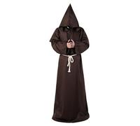 Deguisement Moine, Deguisement Halloween Homme Prêtre Médiéval Capot Encapuchonné Moine Costume avec Croix Renaissance Robe de Prêtre Halloween Robe
