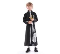 Déguisement Moine Garçon, Costume Médiéval Moine, Robe de Prêtre Idéale pour Une Pièce de à l'Église, Une Fête ou Un Spectacle (Black, 5-7 Years)