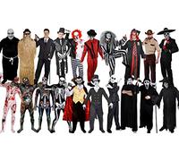 Déguisement Monsieur Jack Homme - Y Compris: Costume a Rayures Blanc Complète, Casquette Chauve, Gants Blanc, Noeud Papillon Noir et Peinture Visage Noir et Blanc - Idéal pour Halloween - Taille Large