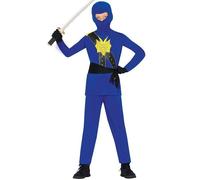 Tenue d'Aventure Ninja Bleu Costume Carnaval Tenue de Combat Enfants Motif Dragon Tenue Ninja Capuche, Taille : 110/116 Couleur : Bleu