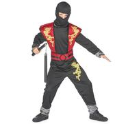 DEGUISE TOI - Déguisement ninja dragon jaune garçon - Combinaison - Cagoule - Plastron - S 4-6 ans (110-120 cm) - Rouge - Déguisements enfants - 100% Polyester - Lavage à la main - Carnaval