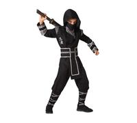 Déguisement Ninja garçon noir et argent - tunique à capuche, pantalon, bandana et ceinture 5 ans