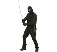 Widmann Déguisement Ninja – manteau à capuche, pantalon, ceinture, masque, liens bras/jambes – S Noir