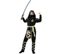 Déguisement - Ninja Noir et Or - Combinaison avec capuche - Ceinture - Masque 3-4 ans