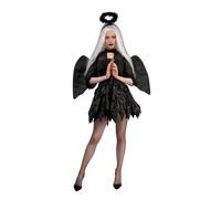 Déguisement - NO NAME - Ange déchu femme - Robe noire - Ailes noires - Auréole noire L
