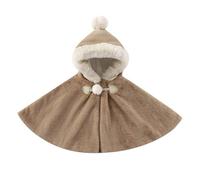 Deguisement Noel Enfant Cape Enfant à Capuche en Fausse Fourrure Hiver Cape Chaperon Chic Chaud Capes de Princesse avec Boutonné, Jolis Pompons Costume pour Noël, Fête, Carnaval, Anniversaire