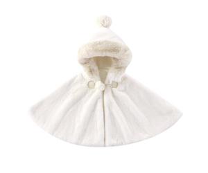 Deguisement Noel Enfant Cape Enfant à Capuche en Fausse Fourrure Hiver Cape Chaperon Chic Chaud Capes de Princesse avec Boutonné, Jolis Pompons Costume pour Noël, Fête, Carnaval, Anniversaire