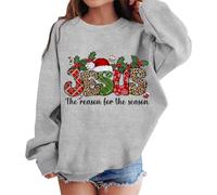 Déguisement Noel Pull Enfant Fille Manches Longues Graphique Imprimé Jesus Col Rond sans Capuche Épaule Tombée Mignon Décontracté Confortable Automne Hiver Sweat Tendance Moderne