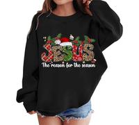 Déguisement Noel Pull Enfant Fille Manches Longues Graphique Imprimé Jesus Col Rond sans Capuche Épaule Tombée Mignon Décontracté Confortable Automne Hiver Sweat Tendance Moderne