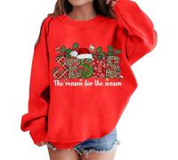 Déguisement Noel Pull Enfant Fille Manches Longues Graphique Imprimé Jesus Col Rond sans Capuche Épaule Tombée Mignon Décontracté Confortable Automne Hiver Sweat Tendance Moderne