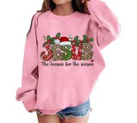 Déguisement Noel Pull Enfant Fille Manches Longues Graphique Imprimé Jesus Col Rond sans Capuche Épaule Tombée Mignon Décontracté Confortable Automne Hiver Sweat Tendance Moderne