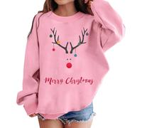 Déguisement Noel Sweats À Capuche Fille Manches Longues Graphique Imprimé Col Rond sans Capuche Épaule Tombée Mignon Décontracté Confortable Automne Hiver Pull Enfant Tendance