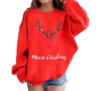 Déguisement Noel Sweats À Capuche Fille Manches Longues Graphique Imprimé Col Rond sans Capuche Épaule Tombée Mignon Décontracté Confortable Automne Hiver Pull Enfant Tendance