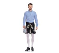 Déguisement Oktoberfest Homme Deguisement Medieval Ensemble Traditionnel Robe Bavaroise Lederhosen Chemise Short Bavarois Grande Taille Salopette Costume Tyrolien Adulte Renaissance,3-Bleu,M