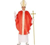 Déguisement Pape Homme - Religion - Tunique Blanche, Cape Rouge, Chapeau Blanc et Doré - Polyester L