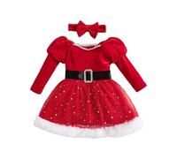 Déguisement Père Noël Bébé Fille Robe Noël Robe Soiree Princesse en Polaire à Manches Longues Tenue Mère Noël + Bandeau Princesse Costume de Fête Hiver Vêtements pour Fille