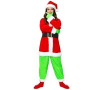 Déguisement Père Noël Costume de Noël pour Adulte Hommes Grinch Green avec Masque 7PCS Deluxe Santa Costume Set,Accessoires Amusants pour Halloween,Noël,Cosplay A,S