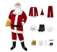 Deguisement Pere Noel Costume De PèRe NoëL Pour Homme DéGuisement 11 PièCes Costume Pour Adultes Rouge Tenue Hommes Haut + Pantalon + Couvre-Bottes + Chapeau + Gants + 6 Accessoires De NoëL Adulte