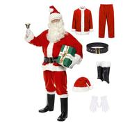 Smiffys Costume de Père Noël, Rouge, avec veste, pantalon, ceinture, bonnet, gants et couvre-botte, Deluxe Halloween