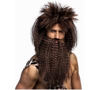 DEGUISE TOI - Perruque et barbedes cavernes marron homme - Taille Unique - Brun - Accessoires pour déguisement - - - Carnaval