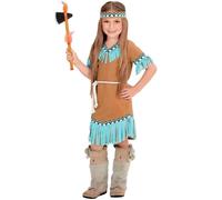 Déguisement Petite Indienne Marron et Bleue Fille - Marque - Robe, Ceinture, Bandeau - Polyester - Intérieur 11-13 ans