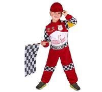 DEGUISE TOI - Déguisement pilote de course enfant - Combinaison - Casquette - L 10-12 ans (130-140 cm) - Rouge - Déguisements enfants - 100% Polyester - Lavage à la main - Carnaval