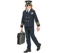 Widmann Déguisement Pilote de l'air garçon Veste, cravate, pantalon, chapeau 128 cm (5-7 ans) Bleu