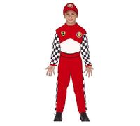 FIESTAS GUIRCA | Costume de Pilote de Formule Enfant (7-9 Ans) - Combinaison, Ceinture et Casquette - Costumes de Courses pour Halloween et Fêtes Costumées - Idéal pour Enfants - Rouge et Blanc