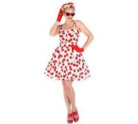 Widmann Déguisement Pin-Up années 50 femme – robe blanche imprimé cerises avec jupon et ceinture M