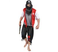 DEGUISE TOI - Déguisement pirate avec cache-œil homme - Tee-shirt avec gilet - Pantalon - Bandana - Cache oeil - Taille Unique (42) - Coloré - Déguisements adultes - 100% Polyester - A la main -