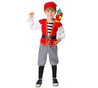 Déguisement Pirate des Caraïbes Enfant 3/4 ans - Rouge - Combinaison, Gilet, Bandana et Perroquet 3-4 ans