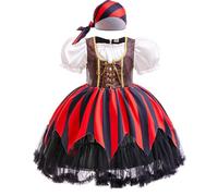 Deguisement Pirate Enfant,Costume Pirate Enfant,Deguisement Halloween pirate fille,Deguisement Princesse Fille,avec Chapeau,cache oeil Pirate,pour Filles Fête d'Anniversaire Halloween Noël (110CM)