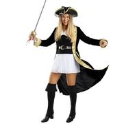 Déguisement pirate femme colonial - Funidelia - robe, veste, chapeau et surbottes noirs en polyester XXXL