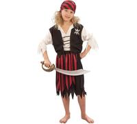 DEGUISE TOI - Déguisement pirate corsaire noir et rouge fille - Bandana - Ceinture - Chemise avec gilet intégré - Jupe - L 10-12 ans (130-140 cm) - Noir - Déguisements enfants - 100% Polyester -