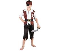 DEGUISE TOI - Déguisement pirate noir et blanc garçon - Haut - Pantalon - Bandeau - Cache-oeil - Ceinture - S 4-6 ans (110-120 cm) - Marron - Déguisements enfants - 100% Polyester - Lavage à la