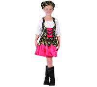 DEGUISE TOI - Déguisement pirate motifs dorés fille - Robe - Bonnet - M 7-9 ans (120-130 cm) - Rose - Déguisements enfants - 100% Polyester - Lavage à la main - Carnaval