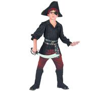 DEGUISE TOI - Déguisement pirate noir et rouge garçon - Haut avec veste - Pantalon - Sur-bottes - Chapeau - Cache-oeil - Ceinture - L 10-12 ans (130-140 cm) - Noir - Déguisements enfants - 100%