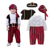 Déguisement Piratee Enfant Garçon Costume Halloween Bebe 5 Pièces T-shirt | Tenue de Capitaine avec Gilet Pantalon Rayé Bandana et Ceinture pour Fête d'Anniversaire Carnaval Spectacle
