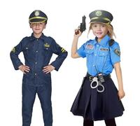 Deguisement Policier Enfant, 9 Pièces Police Accessoires Jouets avec Chapeau de Policier, Jouets et Menottes Police, Jeux de Costume Policier pour Halloween Carnaval pour Garçons Filles 4-12ans